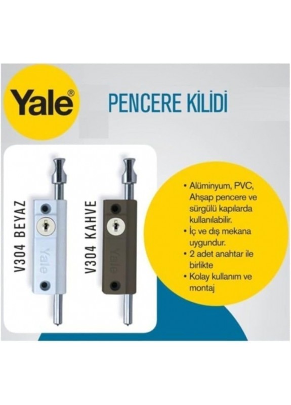 Yale V304 Pencere Kapı Emniyet Kilidi Beyaz ve Kahverengi
